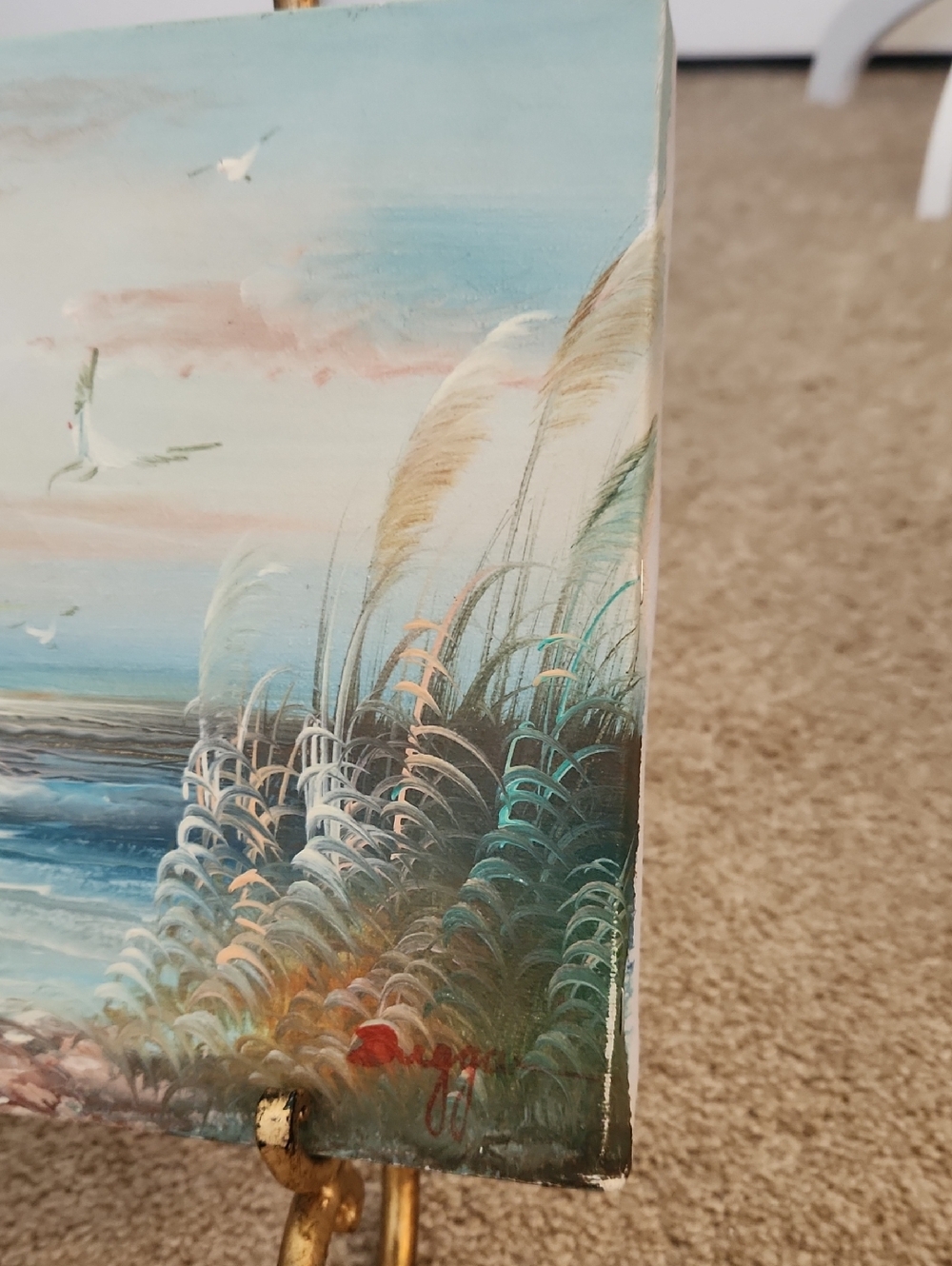 Vintage Beach Oil Painting By Duggan - Picture 4 of 5